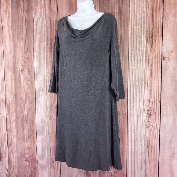 Eileen Fisher Womens Size Medium Ribbed Cowl Neck Tunic Dress 3/4 Sleeve Gray - Picture 3 of 15